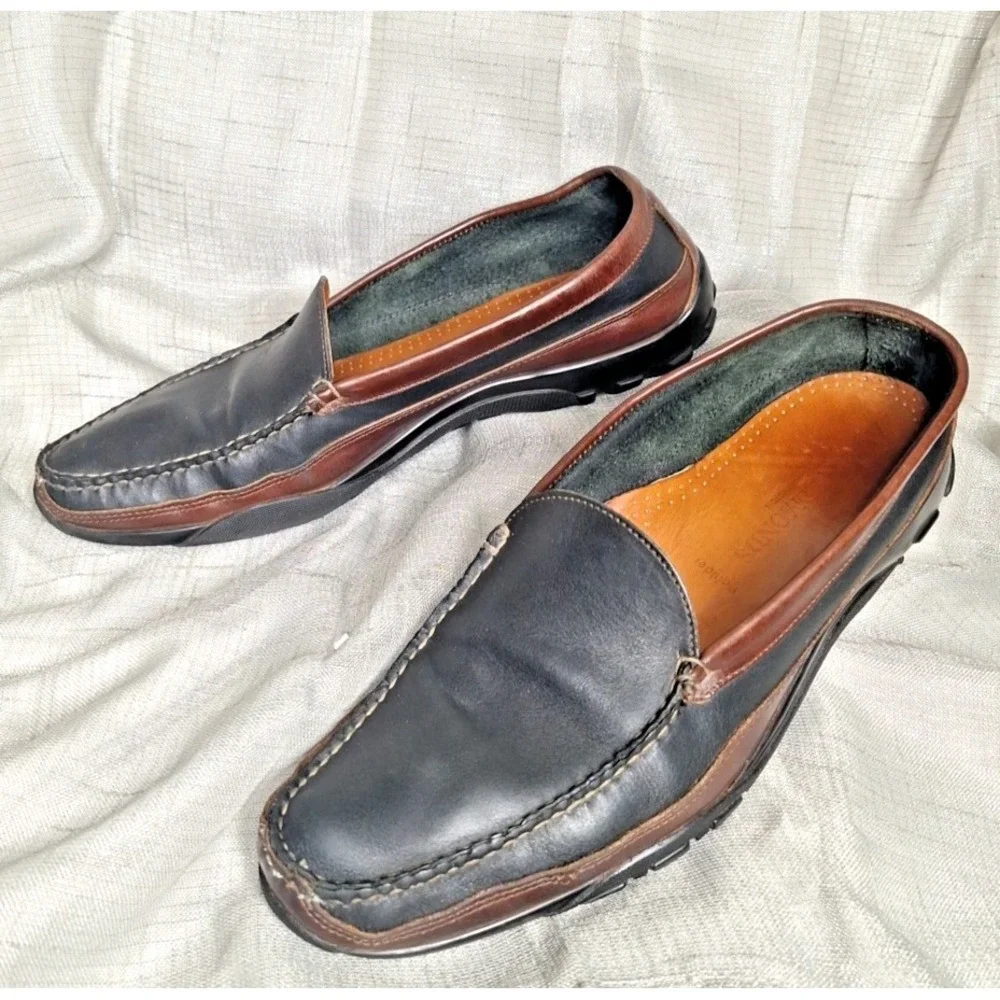 Allen Edmonds Boulder Driving Moc Loafers Black Brown Leather 14B Slip On Casual